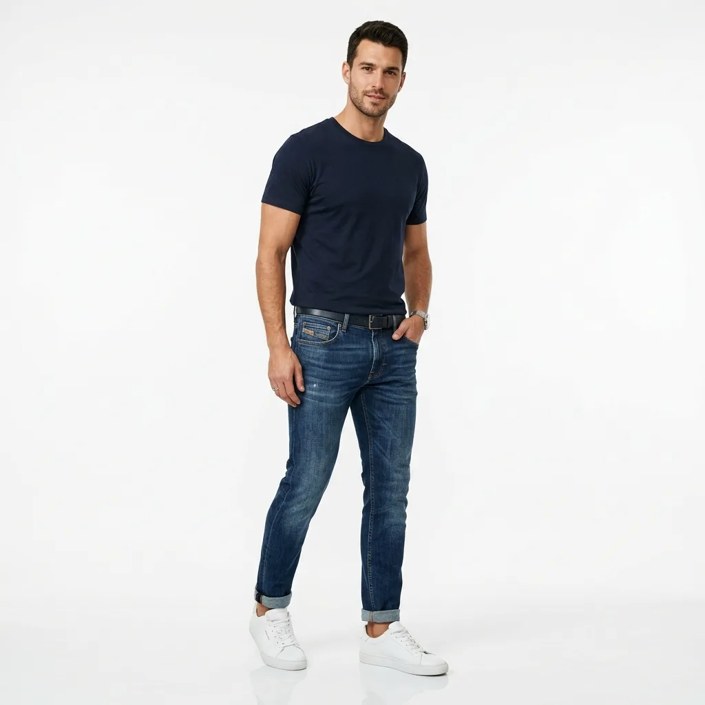 Erkek Slim Fit Mavi Kot Pantolon — büyük fotoğraf