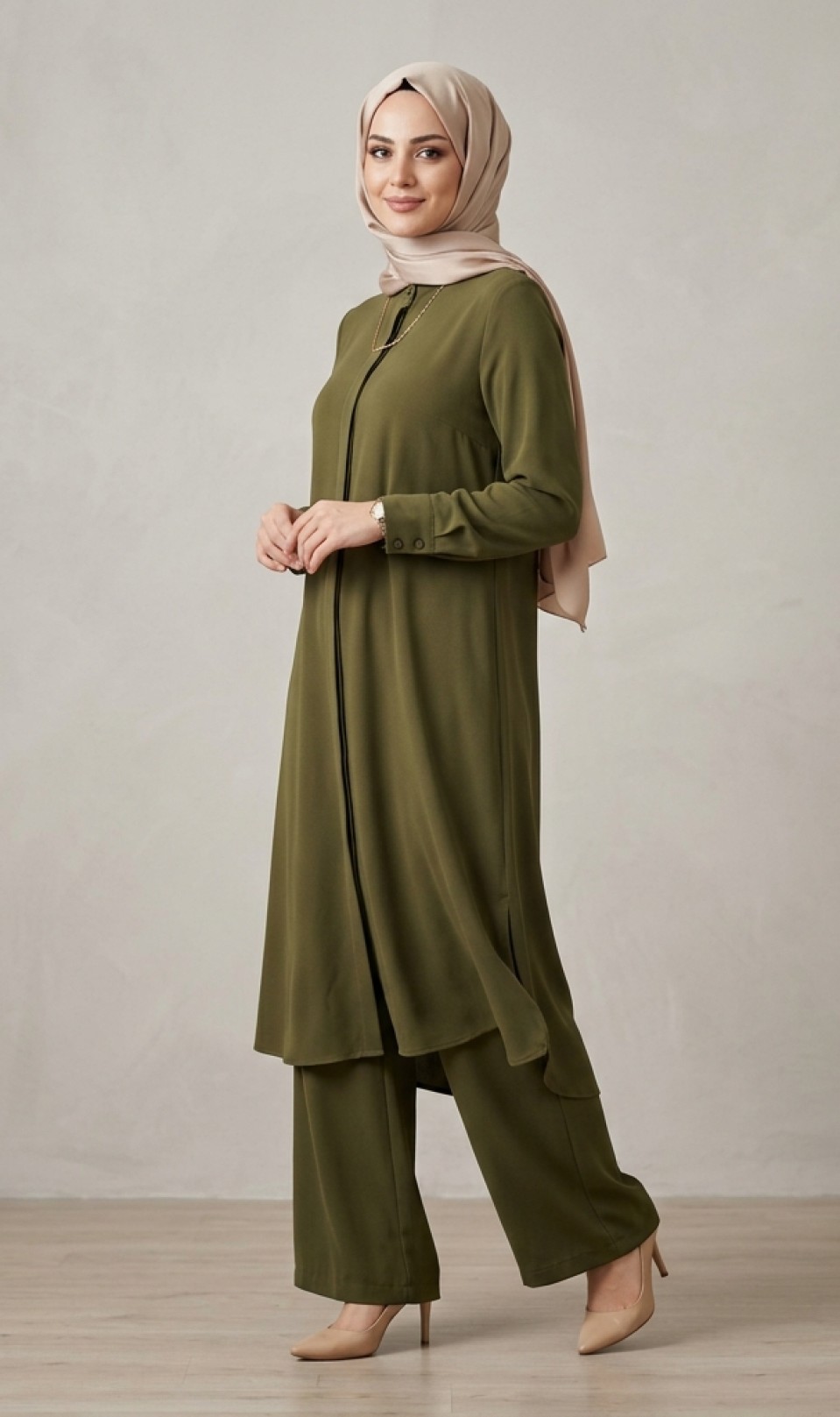 Haki İkili Tunik Pantolon Takım — Görünüm 2