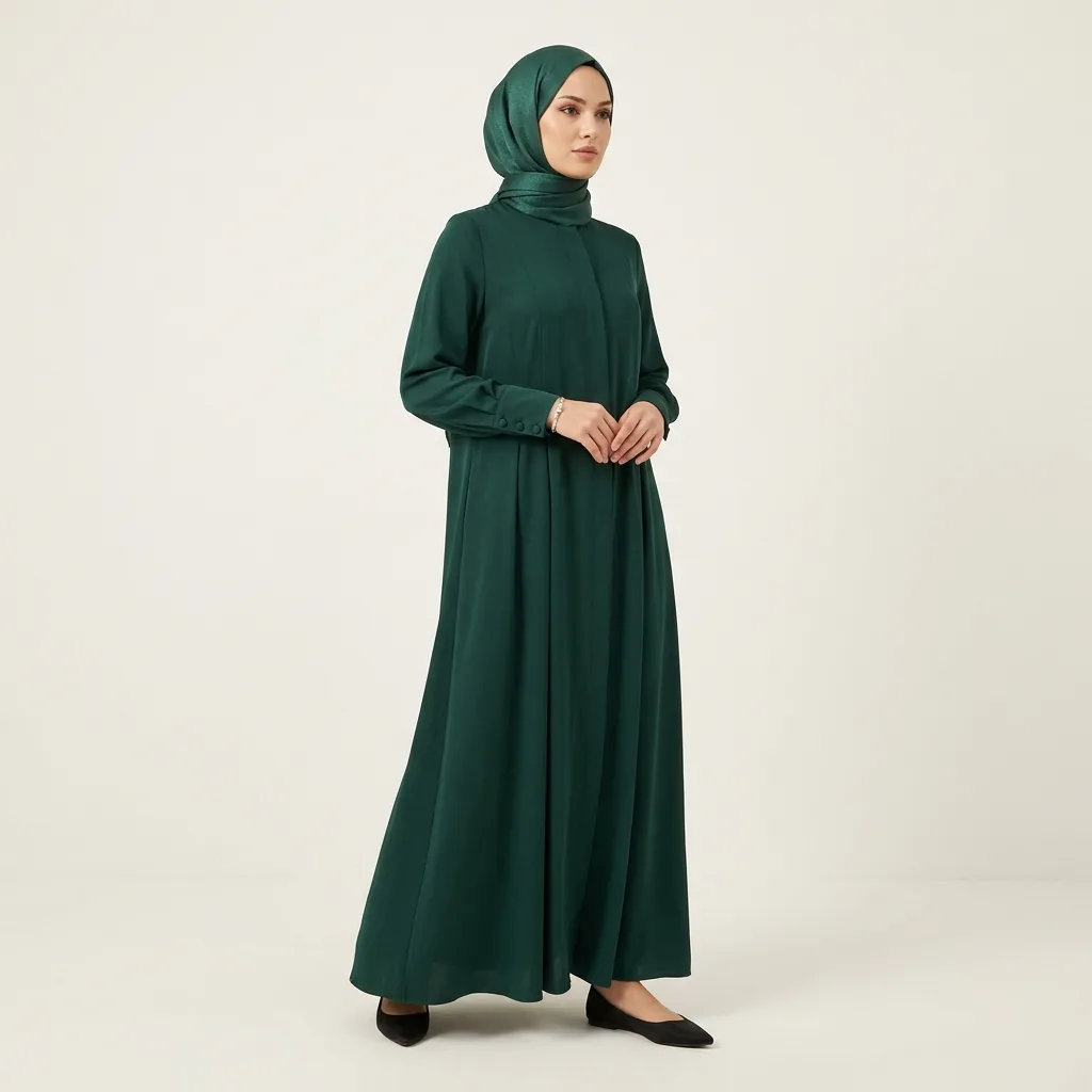 Zümrüt Yeşili Dökümlü Ferace & Abaya — büyük fotoğraf