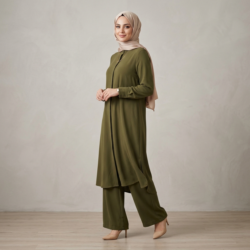 Haki İkili Tunik Pantolon Takım — Haki