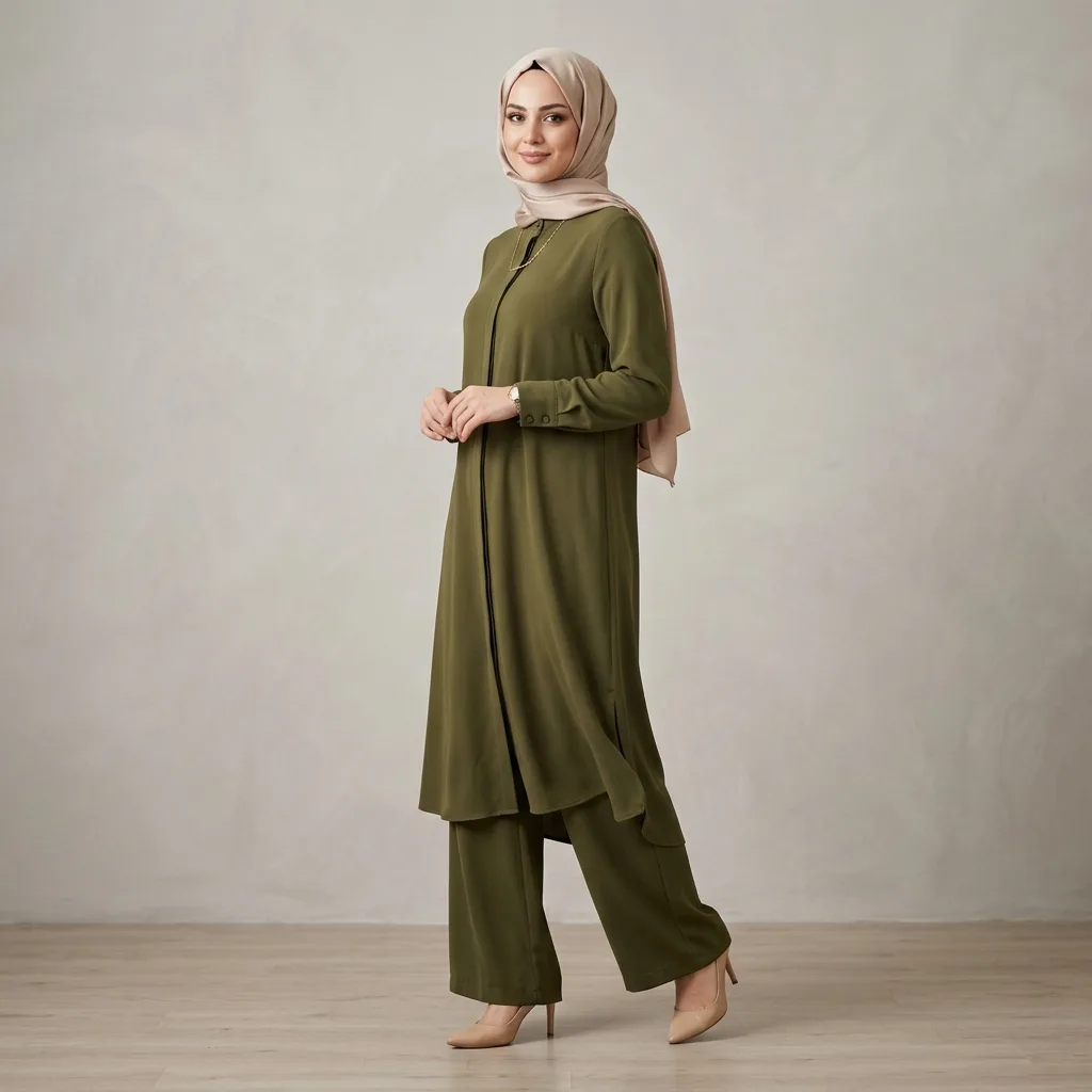 Haki İkili Tunik Pantolon Takım — büyük fotoğraf